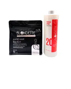 Blondette Professional Activated Charcoal Bleach Kit 1 lb Bleach 32 oz Peroxide for Effective Bleaching Results