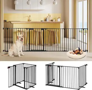 SMONTER Freestanding Dog Gates with Door Walk Through, Extra Wide Doggy Door 29" H Pet Gate Safty Dog Fence for Stairs, Doorways