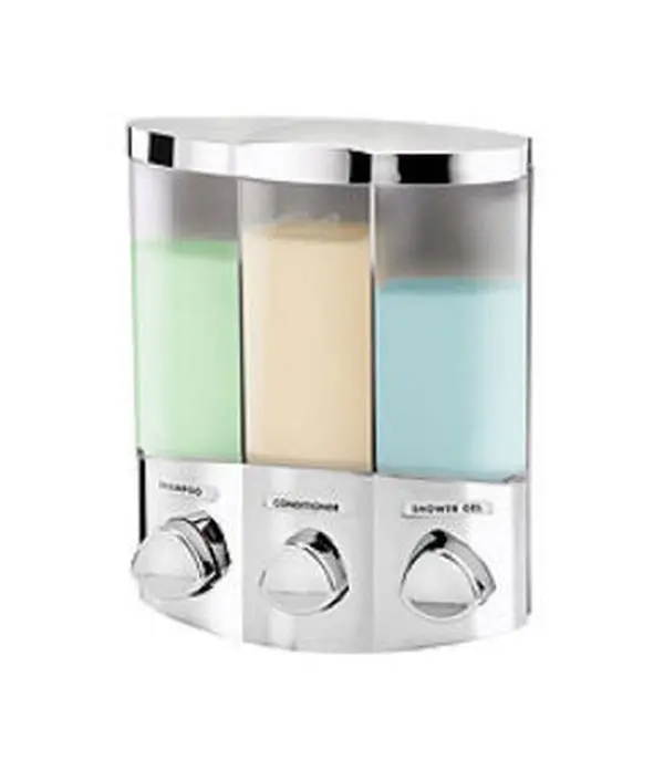 Better Living Products 76344-1 Chrome EURO TRIO Wall-Mounted Chrome Metallic Soap and Shower Dispenser, Smooth Silicone Waterproof Accessory with Refillable Plastic Container Bottle, Chrome Metallic Soap Dispensers