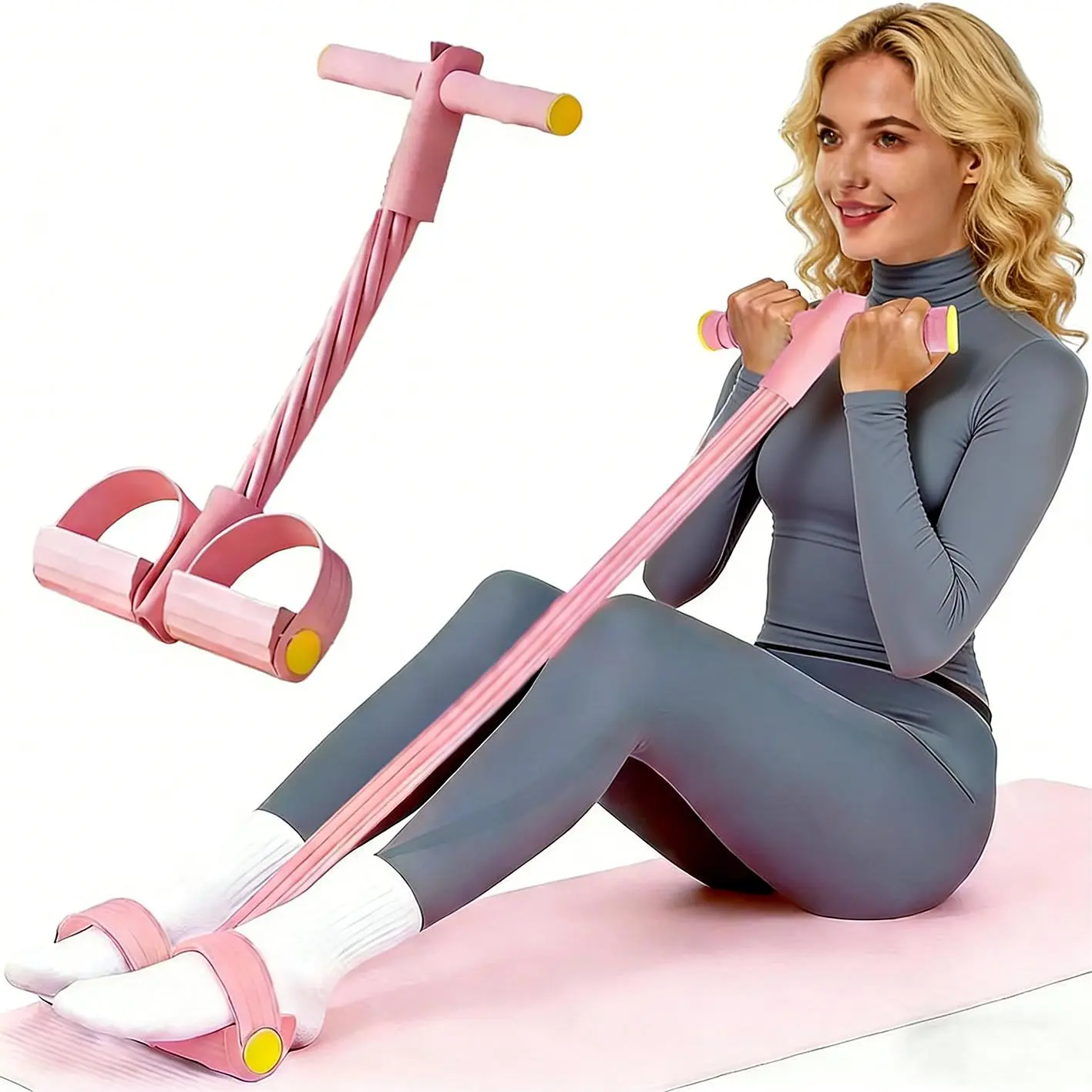 6-Strand Resistance Pedal Puller - Non-Slip Elastic Band Abdominal Trainer, Core Shaper, Sit-Up Helper, Portable Home Gym Workout Tool for Leg & Glute Exercises