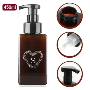 450ML Square Mousse Foam Bottle, Refillable Foaming Pump Bottle with Press Type Nozzle, Empty Dispenser for Liquid Soap Cleanser Body Wash