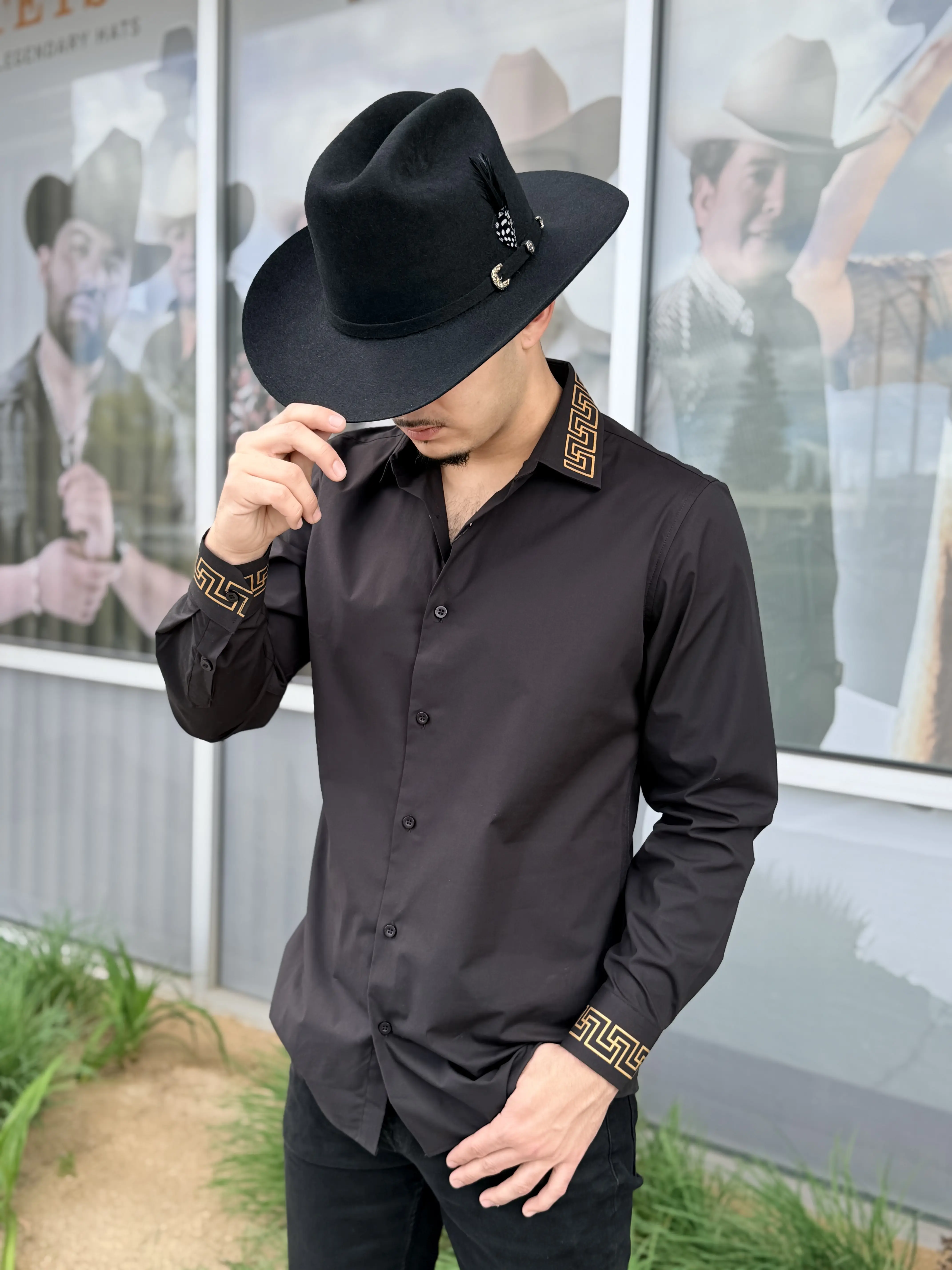 Romeo - GDL Italy Design Camisa Fina IG04 (BLACK Stretch Long Formal Aesthetic Fitted Fit Menswear Top for Man)