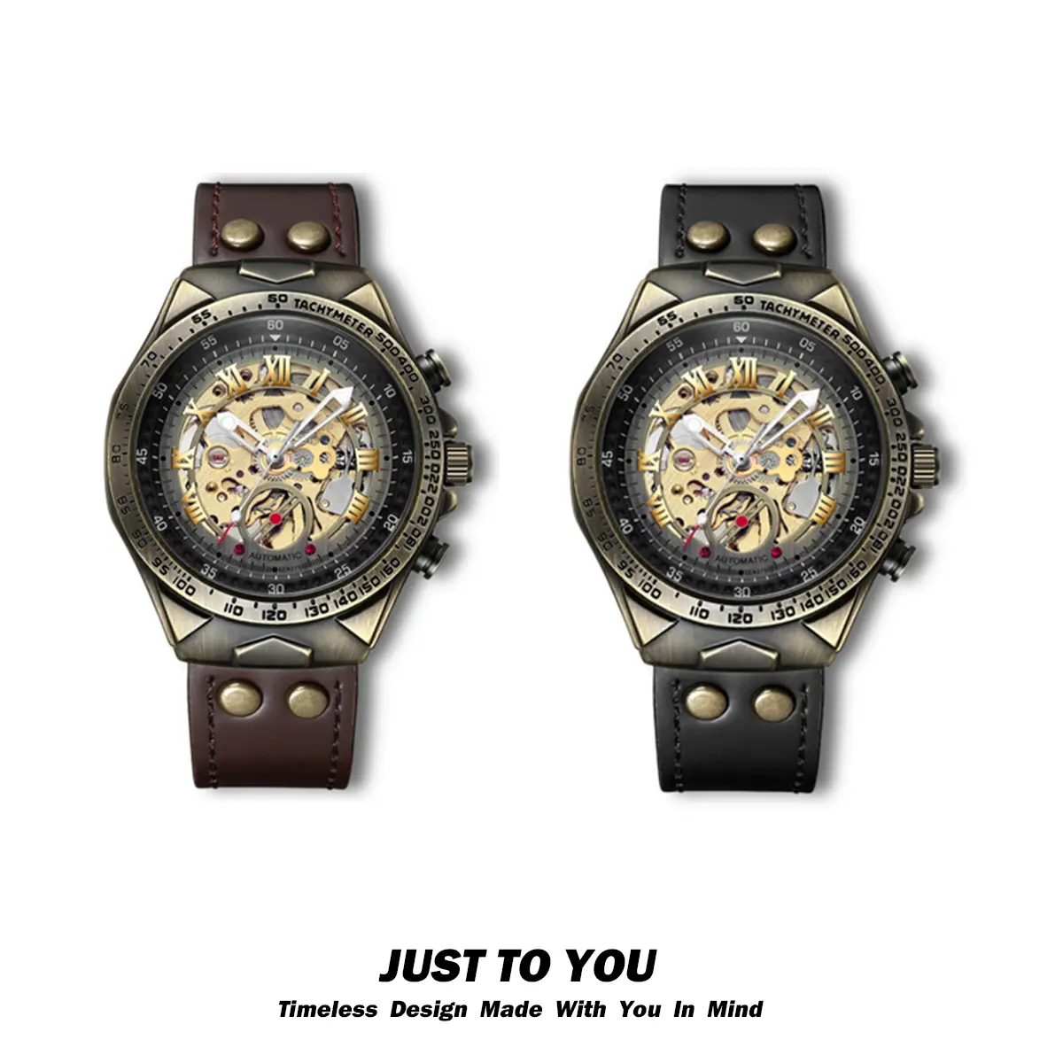 VINTAGE MILITARY AUTOMATIC WATCH – Steampunk Skeleton Design, Roman Numerals, Tactical Leather Strap! #LuxuryStyle #MenFashion