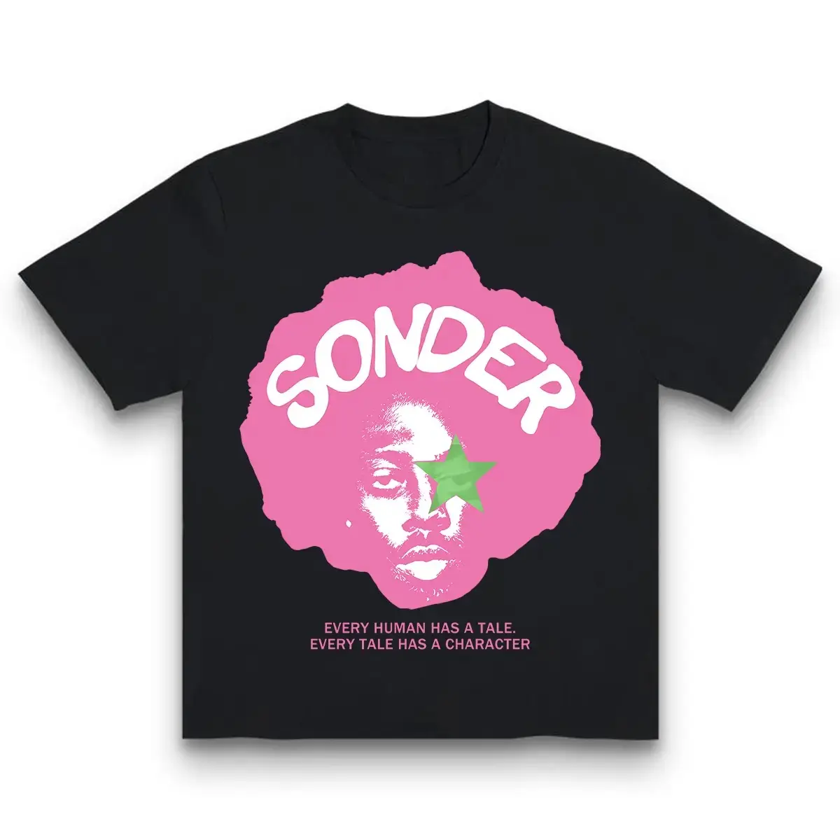 Men's Black SONDER Printed Graphic Tee - Artistic Quote Streetwear, Breathable Fabric Crewneck Short-Sleeve Casual Fashion Top