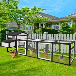 Petscosset 116" Extra Large Chicken Coop Wooden Hen House for 4-8 Chickens with Run Outdoor 2 Story Poultry Cages Indoor Chicken Houses 4 Nesting Boxes, 4 Perches, Removable Tray and Ramp, Combinable