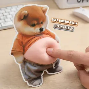 PATYGR 2pcs 3D Fat Belly Dog Stickers INS Style Cute Cartoon Puppy Sticker Animal Squeeze Decompression Props Fun Room Decor Soft Squishy Belly Stress Relief