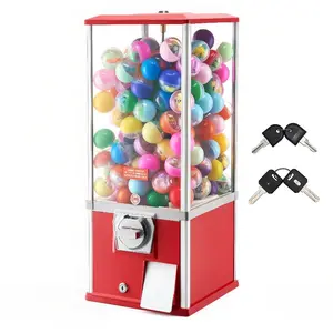 VEVOR Gumball Machine for Kids, 25 Height Home Vending Machine, PS Bouncy Balls Dispenser, Hold 230 Capsule Toys, Rectangle Bubble Gum Machine for Game Stores, Coin Operated Gumball Bank, Red