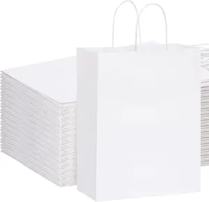 100 count White Paper  Bags 10x5x13in  Large Paper Bags with Handles Bulk for Business, Shopping, Grocery, Retail, Birthday Wedding Party Favor, Merchandise