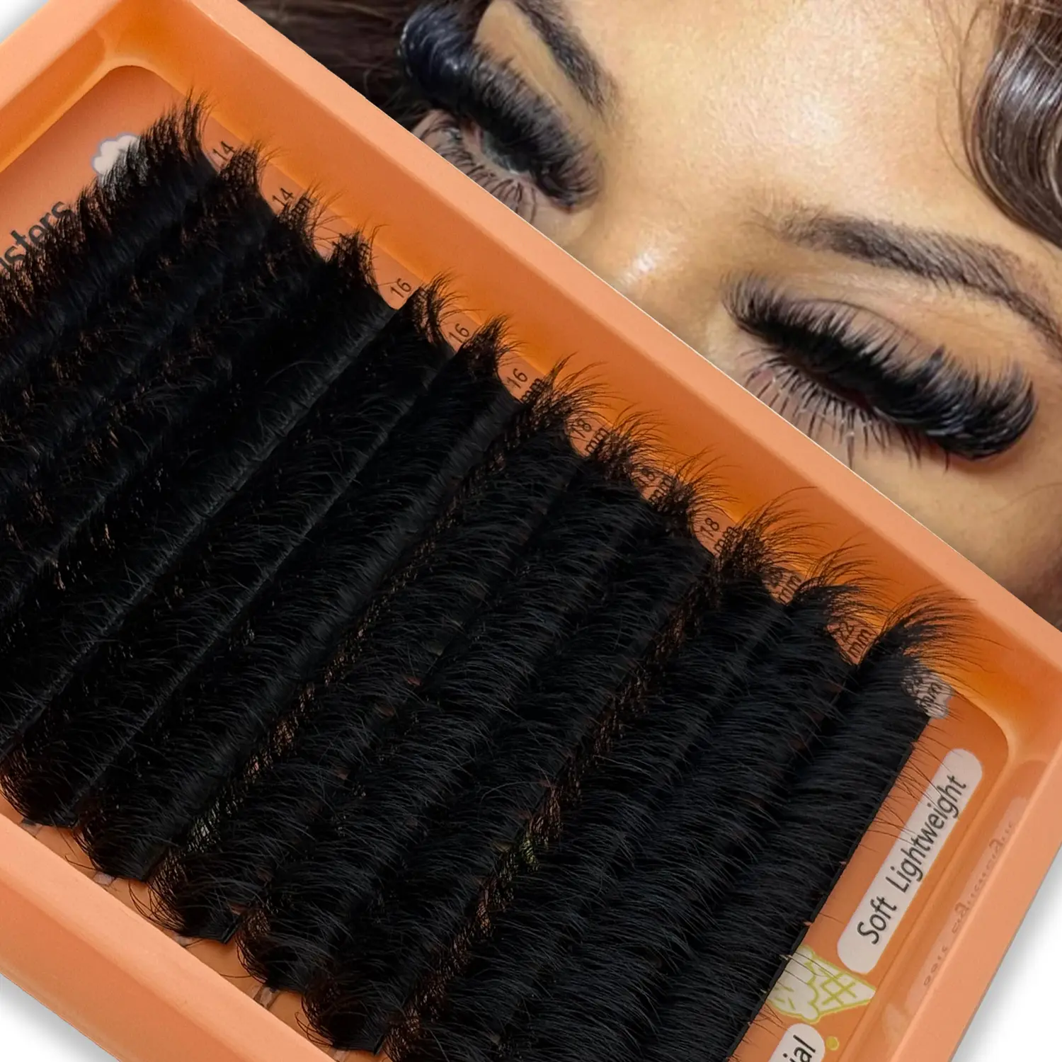 192PCS Curl Cluster Lashes Extensions - Mega Soft 200D Fluffy Doll Synthetic Fiber, 3D Effect, 14-24MM DD Curl, 0.05mm, DIY Lash Set, At-Home Makeup Products
