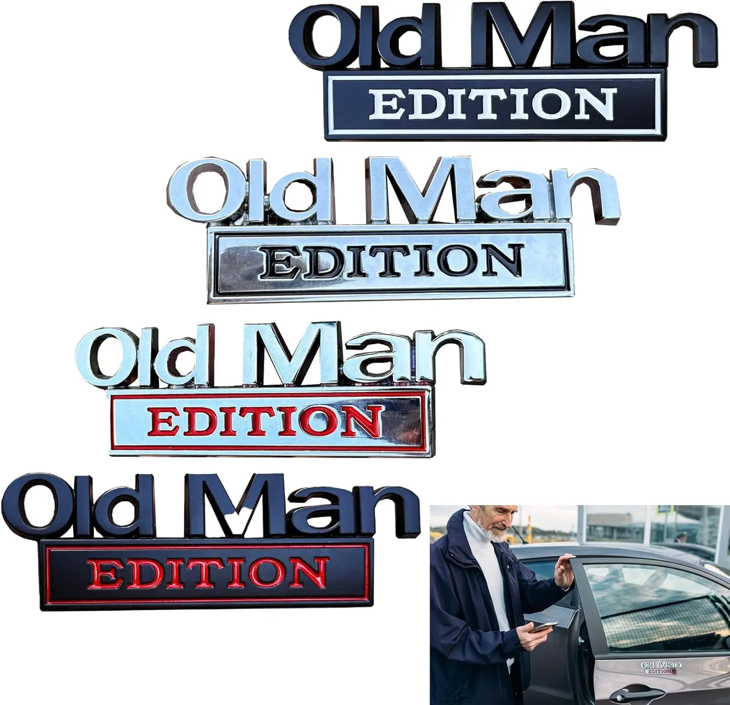 3D Emblem Car Sticker - Oldmanedition Funny Graphic Automotive Exterior Accessory, Self-Deprecating Gearhead Lifestyle Statement Piece, Self-Adhesive Decal for Vehicles