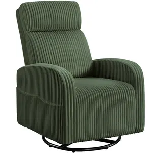 Costoffs Swivel Glider Chair for Nursery, Rocking Chair Nursing Chair with Side Pockets, Corduroy Glider for Living Room with High Back Dark Green