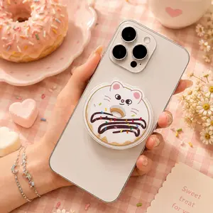 Cute Bear Donut Magsafe Phone Grip – Kawaii Dessert Magnetic Pop Socket & Kickstand – Sweet Pastel iPhone Accessory for Donut Lovers