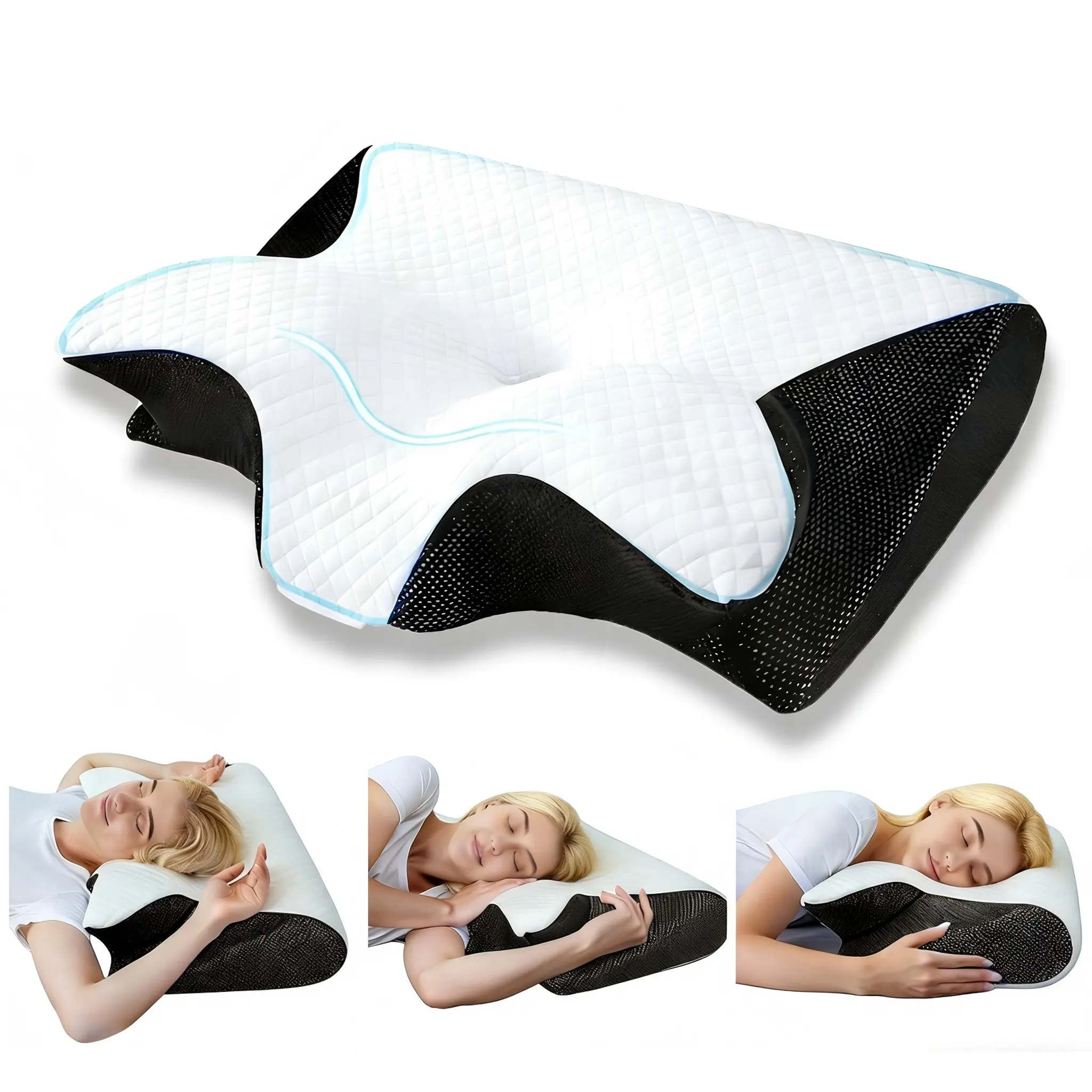 Memory Foam Cervical Pillow,  2-in-1  Multi-function , Contoured Support Pillows for Side Back Stomach Sleepers，Cool & Breathable，Perfect for Home & Travel, Orthopedic Memory Foam, Travel Neck Cushion