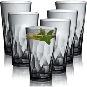 Unbreakable Plastic Drinking Glasses, Set of 6, Shatterproof Drinking Cups, Plastic glass cup,16 oz plastic Tumbler Cups,Dishwasher Safe (Grey)