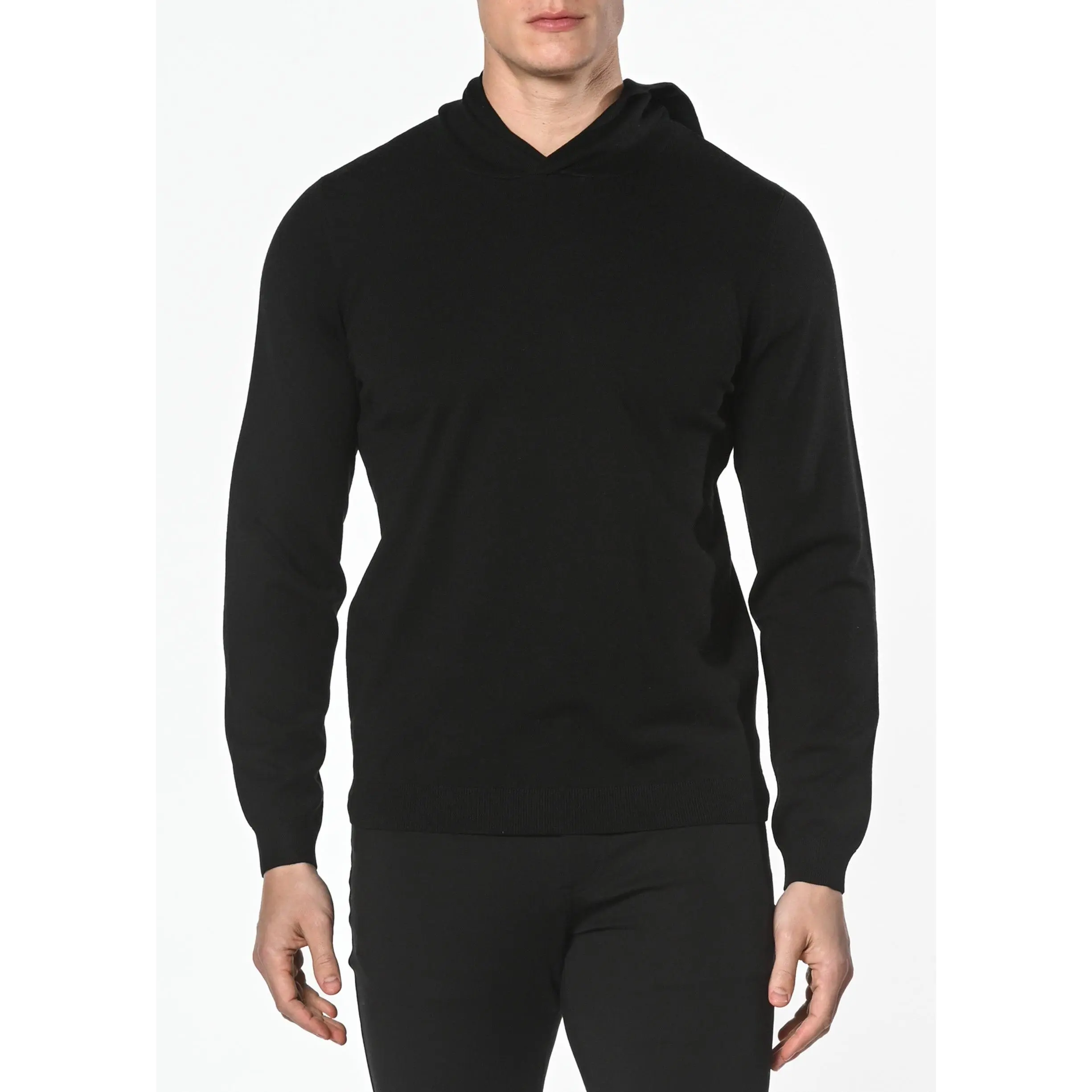 BLACK SOLID SILK/TENCEL KNITTED HOODIE PM-16202