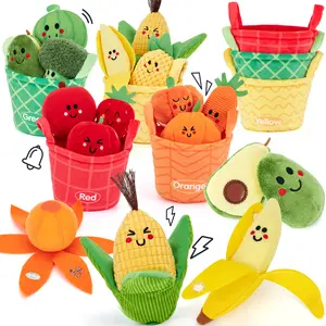 Hahaland 16Pcs My First Fruit Vegetable Color Sorting Color Play Food Toddler Toy with Crinkle Rattle Sound Montessori Educational Toy for Babies 6-12 Months Safe Soft Durable 6M+ 1-3 Years Birthday Christmas Valentine's Day Gift for Kids