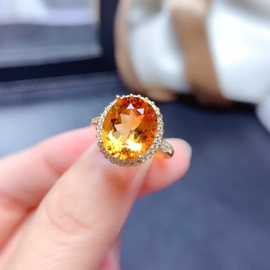 Women's High-End Open Ring with Pigeon Egg Golden Zircon & Imitation Natural Citrine, Unique Fashion Rings, Unique Rings