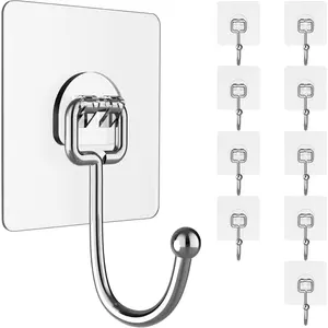 Large Heavy-Duty Adhesive Wall Hooks 44Ib Max 20 Packs Traceless Clear Removable Waterproof Rustproof for Kitchen Bathroom Home Organizer