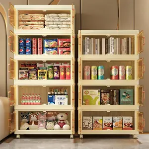 Transparent Door Movable Storage Cabinet No Assembly Stackable Large Capacity Wheel Home Toy Snack Book Sundries Multiuse Organizer