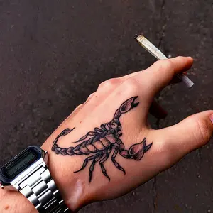 6 large herbal temporary tattoo stickers, including 1 scorpion design and 5 random styles, lasting 7-15 days, waterproof and abrasion-resistant, with realistic effects, suitable for people who are afraid of pain and don’t want a real tattoo