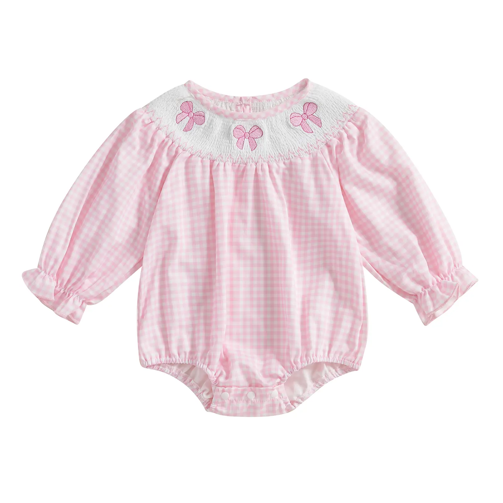 Baby Girls Cute Romper Bow Embroidery Plaid Long Sleeve Jumpsuits for Newborn Infant Toddler Fashion Clothes