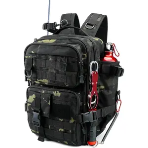 Small Fishing Backpack with Rod Holder, Water-Resistant Tackle Backpack, Fishing Tackle Bag for Box Storage, Fishings Gear & Outdoor Camping