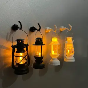 Set of 4 Fridge Magnets, Light-Up Oil Lamp Decorations, Vintage Style Kitchen Accessories, Cartoon Home Decoration for Christmas Festival Use, Illuminated Lantern, Lighted Lantern