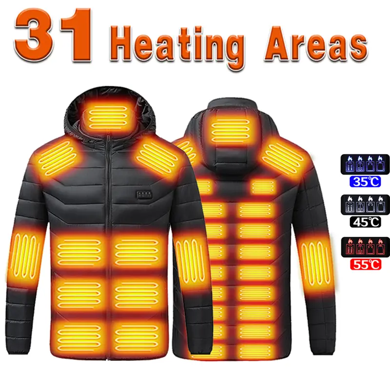 31 Heating Zones Heated Jacket for Men Women, Full Body Heating Coat with Multiple Heat Settings, USB Powered Electric Heated Jacket, Warm Winter Outerwear for Hunting, Fishing, Hiking, Camping, Skiing and Outdoor Work.