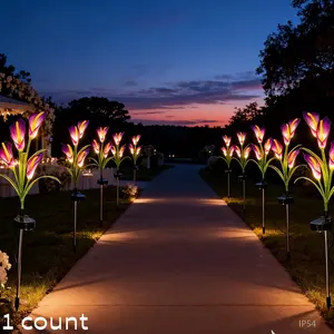 Solar Lily Garden Light, Spring Theme DIY Portable Lighting, Durable Fake Flowers, Easter Yard Lawn Path Decor, Pathway Lights, President's Day Party, Solar Pathway Lamp, Outdoor Landscape Lighting