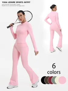 New Women's Two-Piece Set, Fashion Simple Solid Color Long Sleeve, High Elasticity Yoga Pants, Suitable for Daily Wear, Running, Cycling, Sports Activewear Set