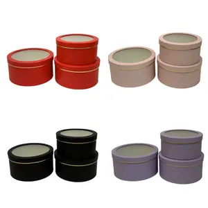 Set of 3 Round Boxes with Clear Window Lids, Various Colors, W200