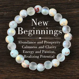 1pc Healing Quartz And Sea Sediment Bead Bracelet, Clarity & Abundance glass  beads pulsera  amatista protection bracelet encouragement gift fashion artificial Colorblock Beaded Crystal Bracelet