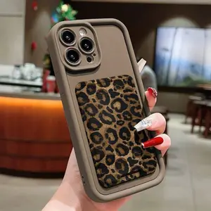 High Bamboo Self-Adhesive Card Holder Case, Leopard Print Phone Cover Casing for iPhone 11/12/13/14/15 Series, Card Slot Wallet, Accessories