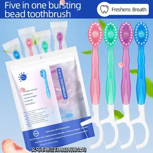 Burst-bead toothbrush, disposable mini portable toothpaste, home-use independent soft-bristle toothpick and dental floss set 1 pack of 26 disposable mini toothbrushes, travel pack, portable with toothpaste, water-free, rinse-free, Soft Bristle Toothbrush,