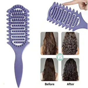 Curl Defining Vented Hair Brush for Curly & Wavy Hair – Detangling, Bounce & Volume Styling Brush with Hollow Design, Flexible Bristles, Gentle on Scalp Curling Brush Detangling Hairbrush