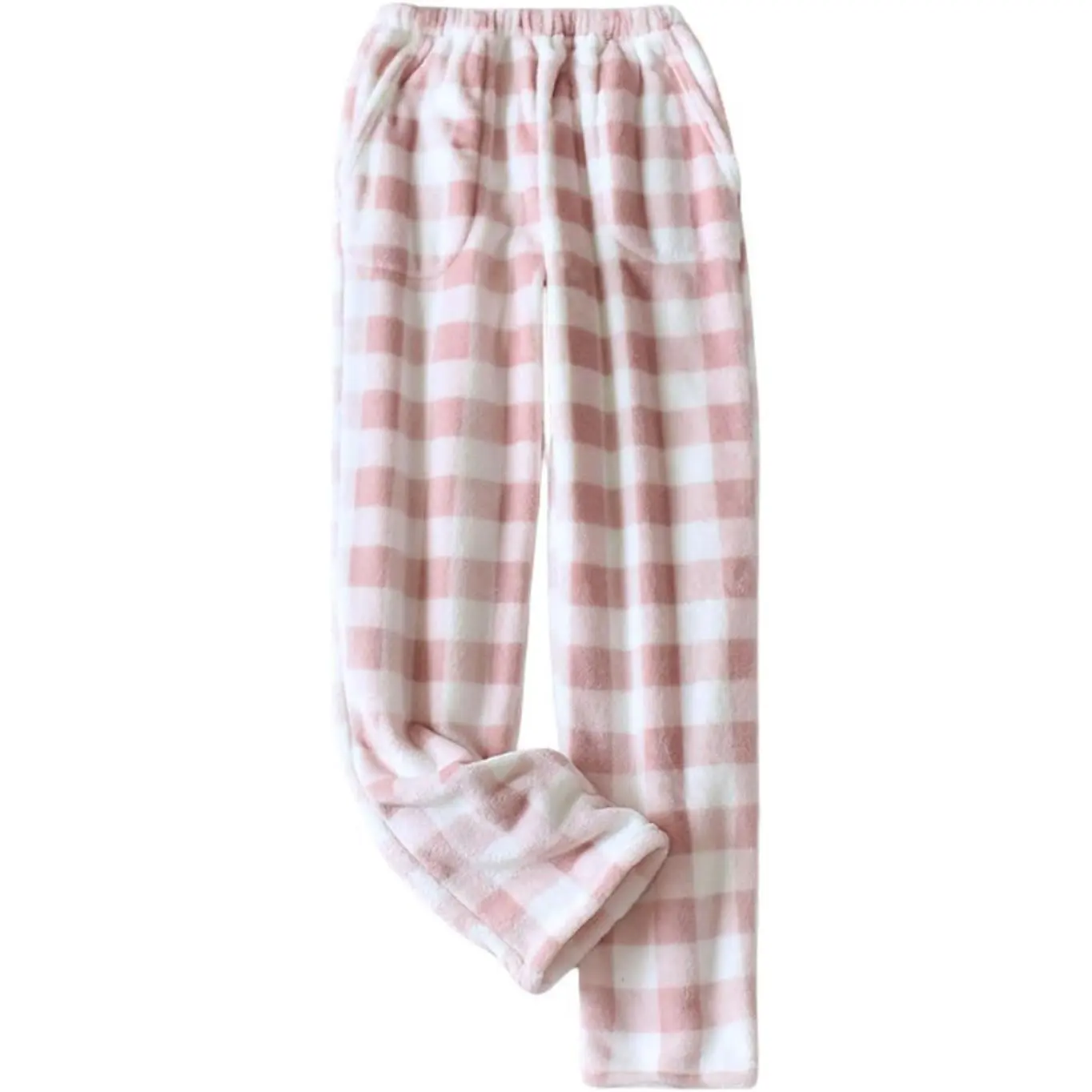 Womens Plaid Fluffy Pajama Pants Fuzzy Fleece Cozy Lounge Pants with Pockets Winter Warm PJS Bottoms Breathable Fabric Loungewear Nightwear Womenswear Casual Cute Elastic Soft Y2K Jogger Style Homewear Trouser Black Straight