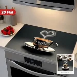 Soft Gas Stove Panel Protector Pad, Heart Design Coffee Cup Pattern, Scratch Resistant, Easy to Clean, Multi-Purpose Household Kitchen Cover, Stove Plate