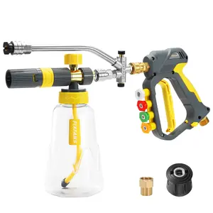 High Pressure Washer Foam Gun Dual Interface Accessory, Includes Karcher M22 Adapter, Quick Connect Fitting, 5 Nozzles, Car Wash Set