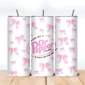 Dr Pepper 20oz Washable Insulated Stainless Steel Mug - 1885 Established Classic Portable Water Bottle with Pink Bow Design and 'Tell Me I'm Pretty' Slogan, Water Bottles