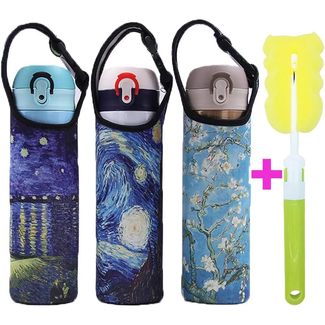 3-Pack Insulated Neoprene Water Bottle Sleeve, Waterproof Elastic Drink Holder with Strap, Fits 16 oz-21 oz (16.9 oz Compatible) for Outdoor Use