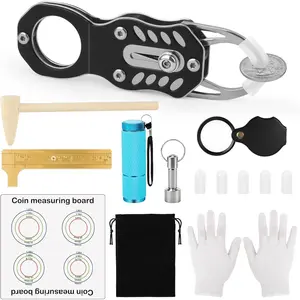 Silver Coin Ping Tester Kit, Gold Testing Kit,Include Coin Holder, Magnifier, Clasp, Calipers, Measuring Mat, Glove, Flashlight