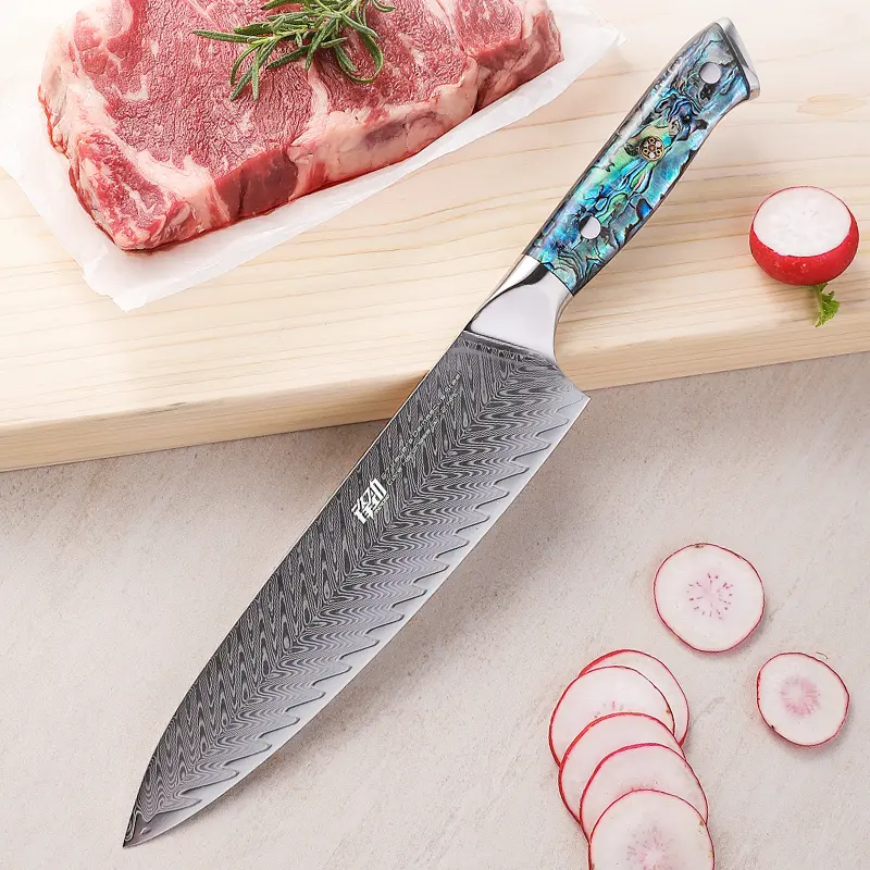 FINDKING Chef Knife, Professional Japanese 67 Layers Damascus Steel Kitchen Chefs Knife 8 Inch, Resin Abalone Shell Handle, Razor Sharp Professional Meat Cutting Knife with Gift Box for Family, Restaurant, Cutting Vegetables, Meat and Fruits for Kitchen