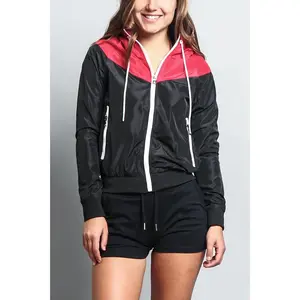Women's Color Block Hooded Windbreaker Jacket