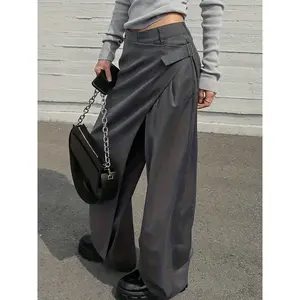 Women’s Solid Color Minimalist Straight-Leg Pants with Pockets, Casual Fashion Bottoms, Comfortable and Stylish, Perfect for Everyday Wear