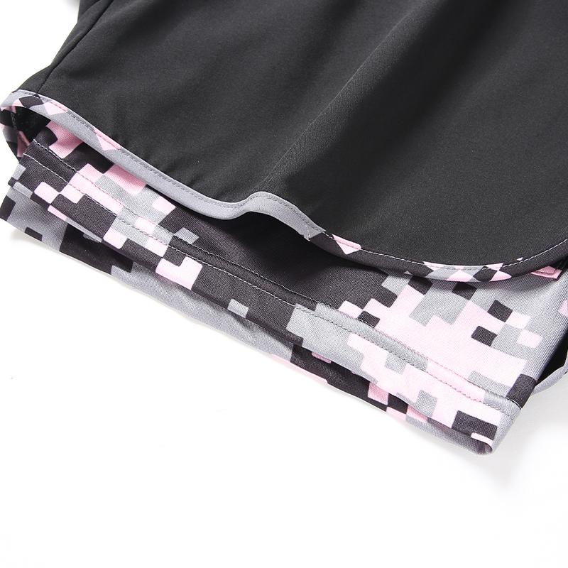 New women’s 2-in-1 casual running shorts with camouflage lining, fitness training shorts with pockets