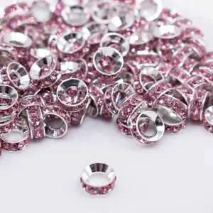 10mm Pink Large Hole Rondelle Spacer Beads - Set of 20