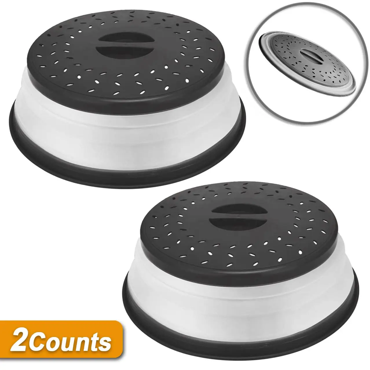 Foldable Microwave Splatter Cover, 2 Counts Round Microwave Splatter Guard with Steam Vent & Filter, Cookware Accessories for Home Kitchen