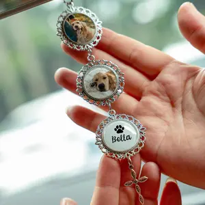 Custom Pet Memorial Car Charm With Photo, Personalized Dog Loss Rearview Mirror Ornament, Pet Loss Sympathy Gift For Car