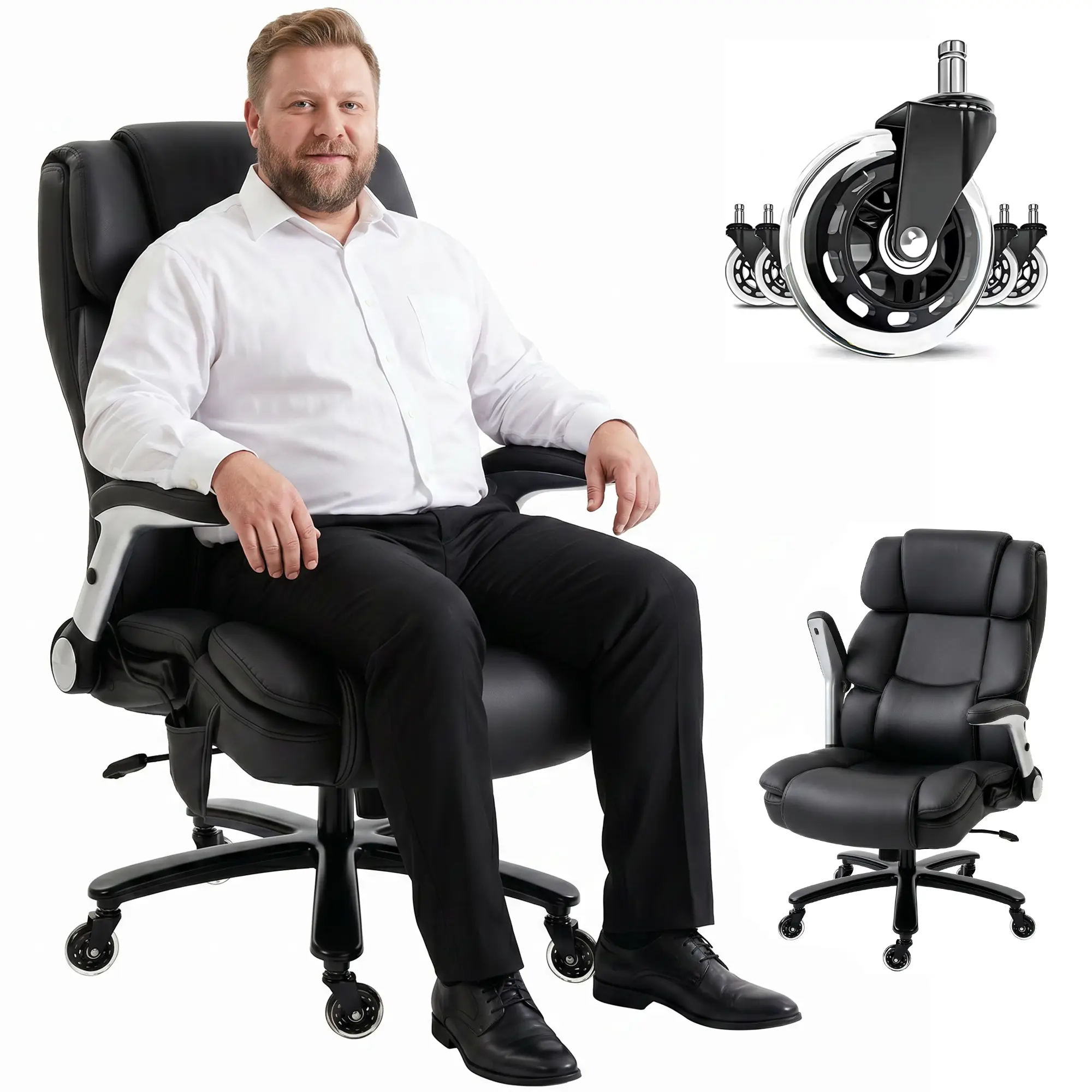 HOMCOM Ergonomic Office Chair with Inflatable Adjustable Lumbar Support, 400 Lbs Heavy Duty High Back Desk Chair with Pet-Friendly Fabric, Wide Seat, Flip-Up Arms, 4-Level Gas Lift
