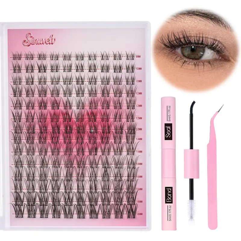 8-18mm Mixed Lengths,Soft C Curl Individual Lash Clusters for Beginners' DIY Eyelash Extensions, Waterproof And Invisible Band, Realistic Individual Cluster Lashes with Glue&Tweezers , Eyelashes Clusters Kit, Soft Wispy Lash Clusters